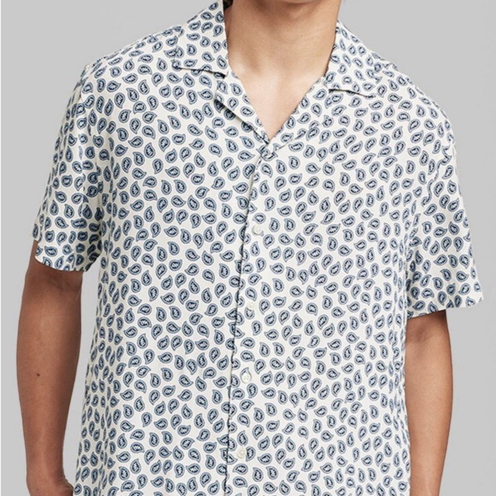 Original Use White and Blue Casual Button‎ Down Shirt
